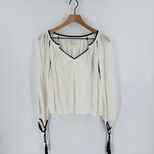 Urban Outfitters Cream Peasant Blouse w/ Black Trim & Tassels Size M
